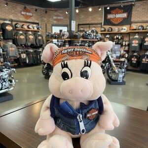 Harley-Davidson Plush Pig with Orange Bandana and Blue Vest